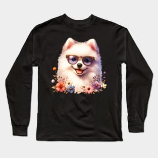 American Eskimo Dog Floral Long Sleeve T-Shirt